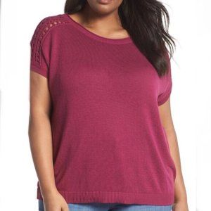 Sejour Pink Crochet Shoulder Top - 1X